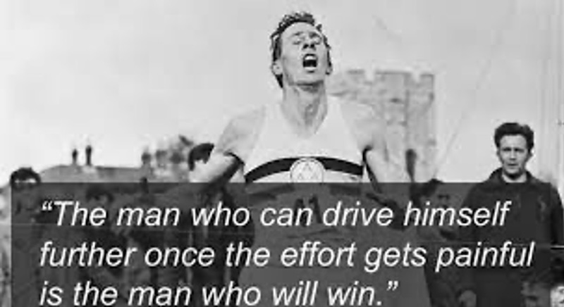 Young Sir Roger Gilbert Bannister victorious in iconic marathon finish line
